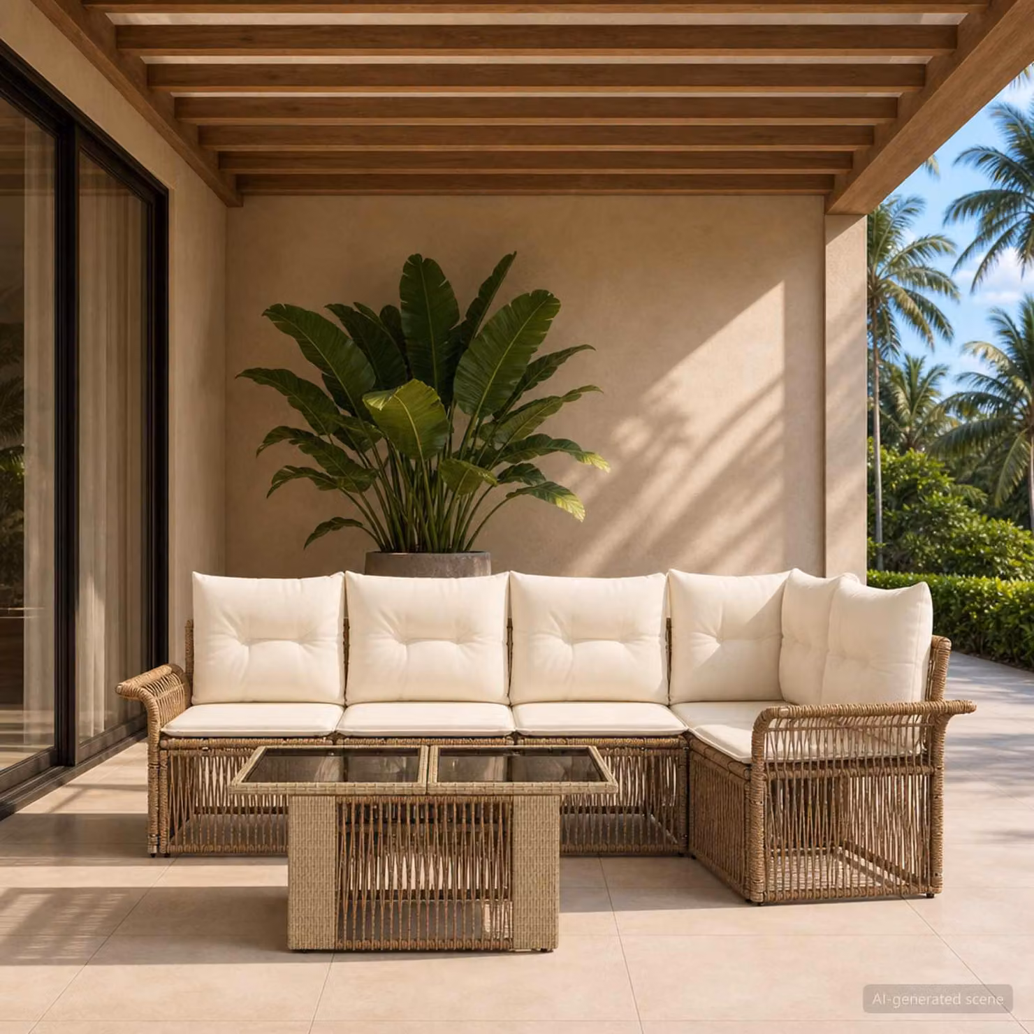 Set Divano da Giardino vidaXL 6 pz in Polyrattan con Cuscini Beige e Bianco Crema