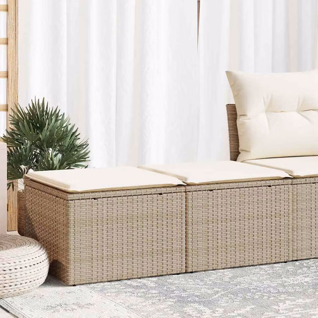 Set Divano da Giardino vidaXL 2 pz in Polyrattan e Legno di Acacia con Cuscini Beige e Bianchi