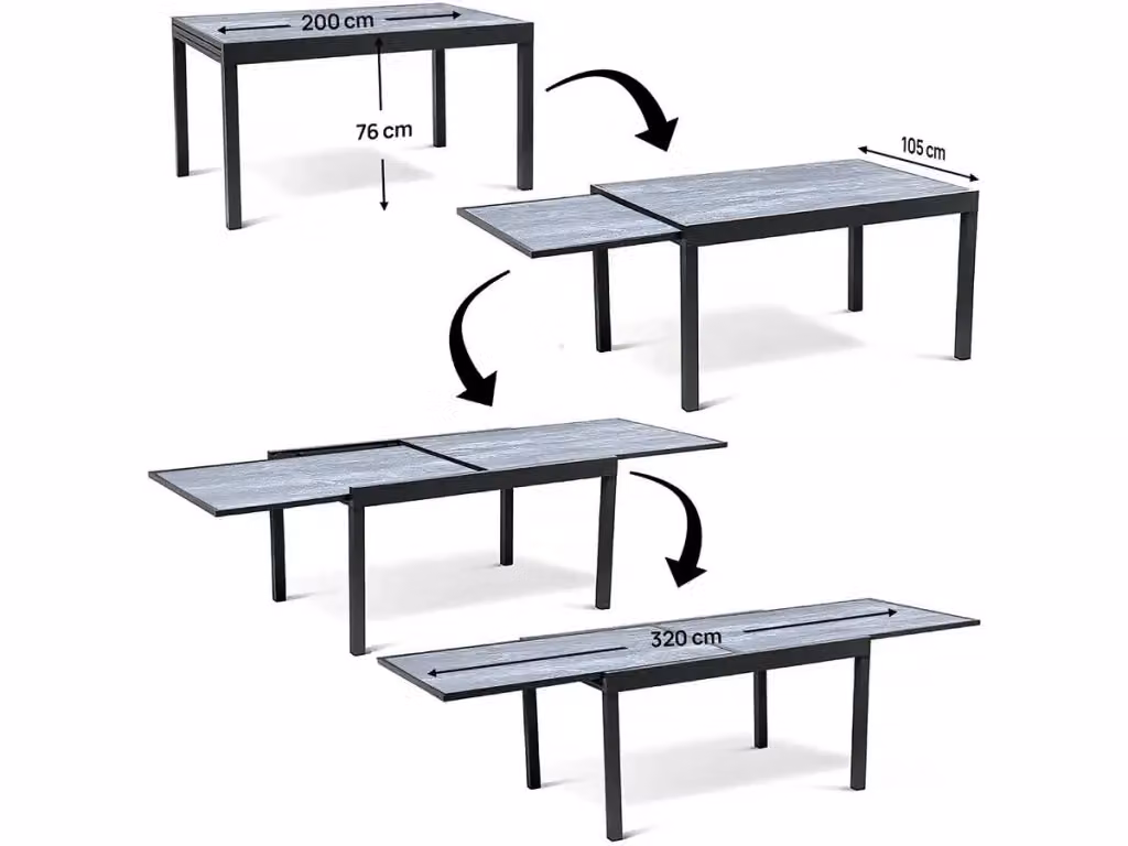 Set da pranzo da esterno Lagos di Habitat con tavolo estensibile e 12 sedie, colore nero, L/P/H: 200/320 x 105 x 76 cm – 2