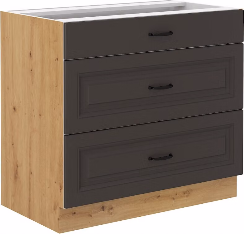 Armadietto inferiore con cassetti SOPHIA - larghezza 80 cm, grigio scuro / rovere artisan