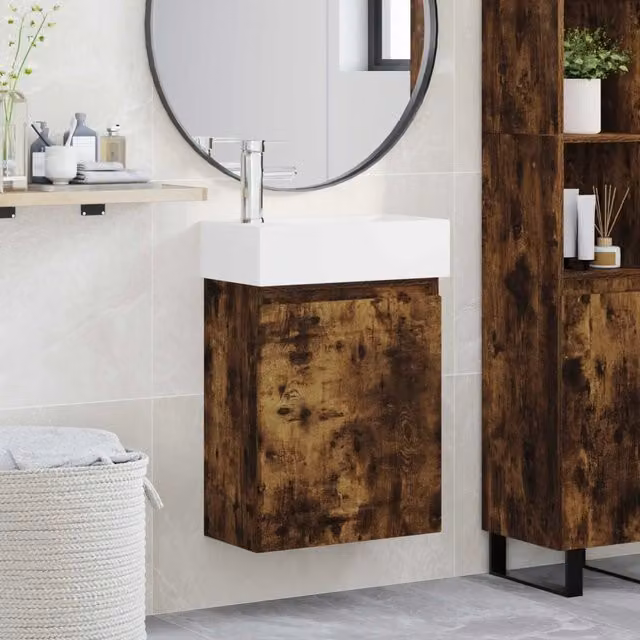 Mobile bagno moderno vidaXL in rovere con rubinetto, L/P/H: 45,5 x 25,5 x 84 cm