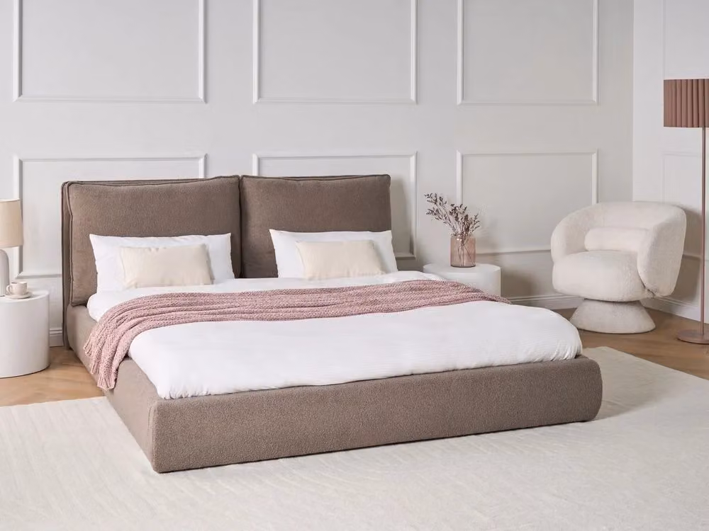Letto matrimoniale moderno Beliani in tessuto bouclé color beige e marrone L/P: 160 x 200 cm – 2