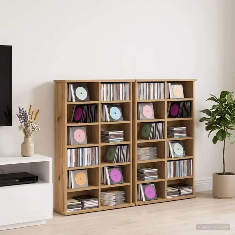 Set di 2 mobili per CD vidaXL in stile moderno color rovere, con ripiani regolabili, L: 60 cm, P: 17 cm, H: 92 cm