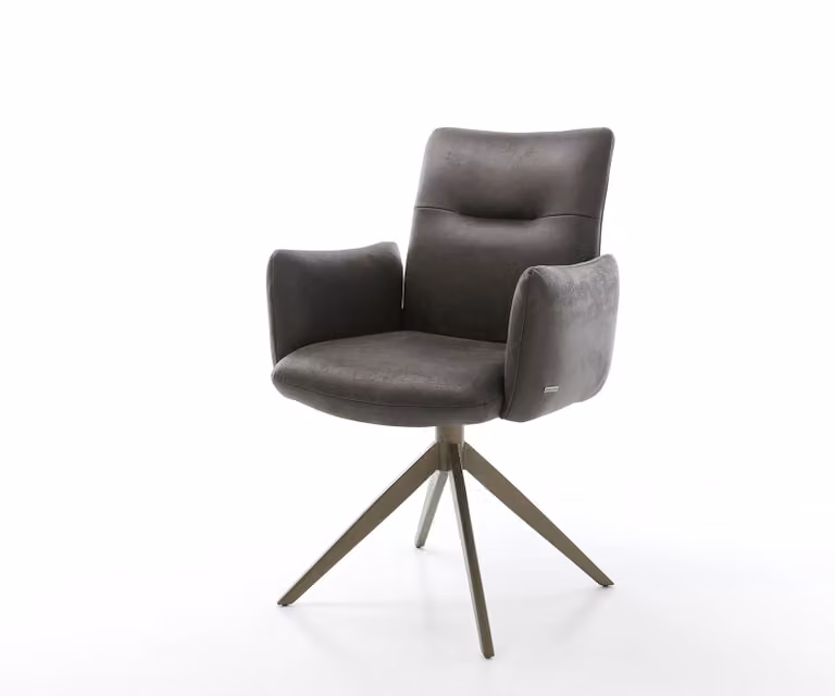 DELIFE Sedia girevole Jova-Flex con braccioli in microfibra antracite vintage, base a croce larga, finitura effetto titanio, girevole a 360°, molleggiatura a sacco