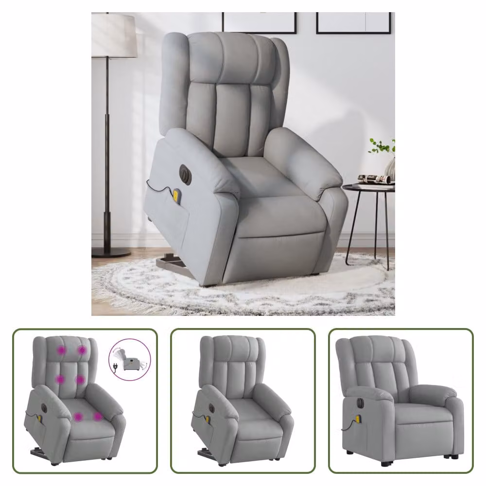 The Living Store Poltrona massaggiante elettrica con ausilio per la posizione eretta Tessuto grigio chiaro