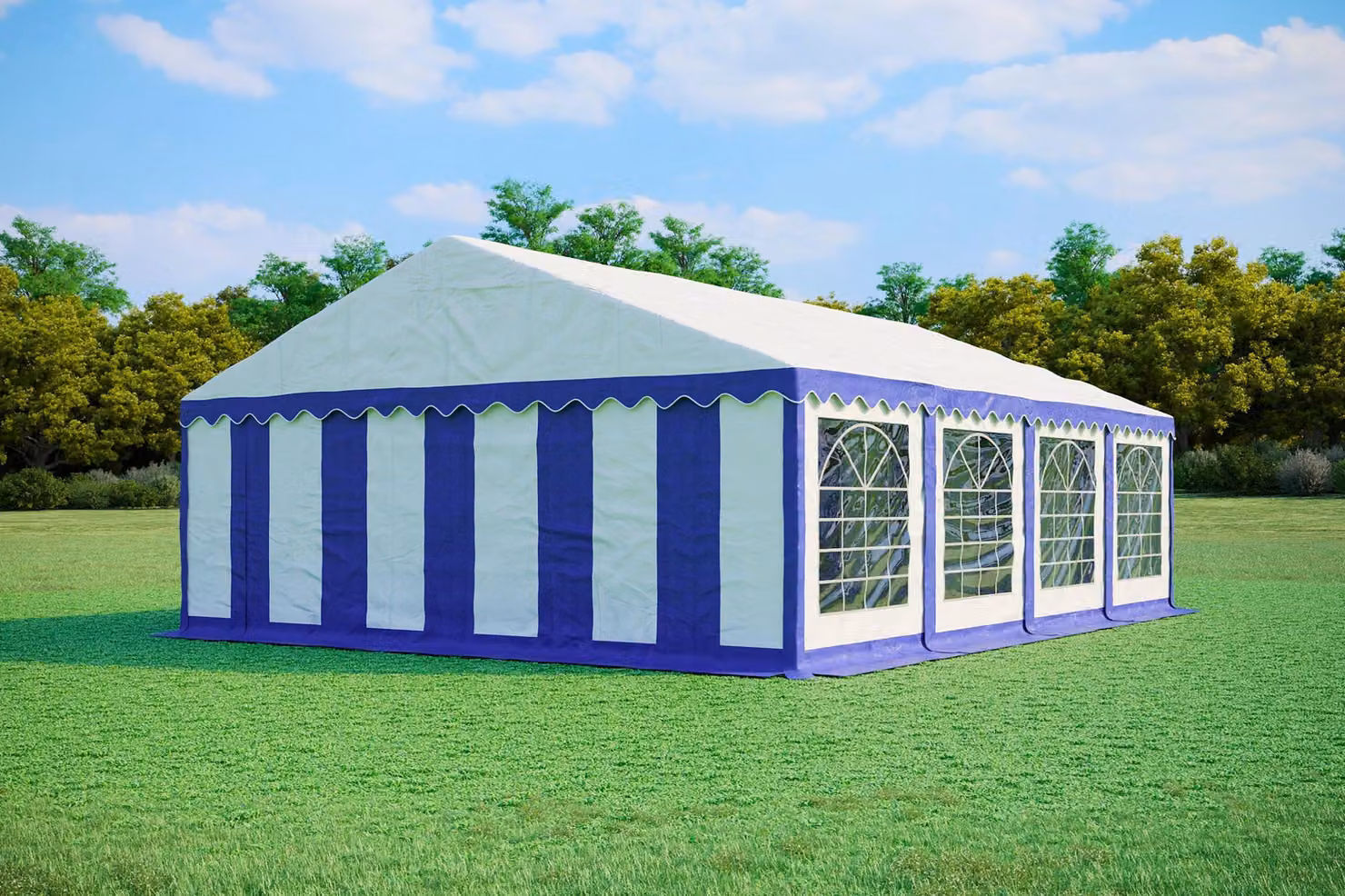 Tenda per feste 6x8 metri, PVC PREMIUM, 500 g/m² - Blu e bianca + OMAGGIO
