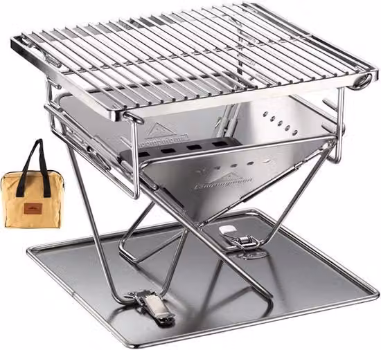 Griglia a tre in uno portatile in acciaio inossidabile con fornello a legna da 245 cm con tasca portatile