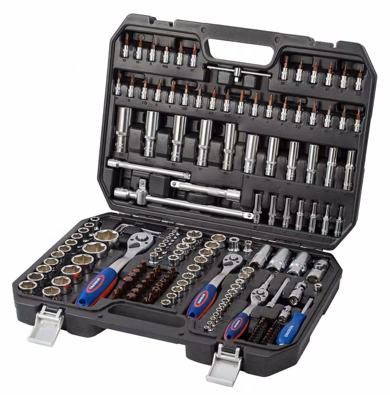 Set di chiavi a bussola da 172 pezzi con set di inserti e chiave a cricchetto (metrica), in acciaio Cr-V, con attacchi da 1/4", 3/8" e 1/2", inclusa custodia