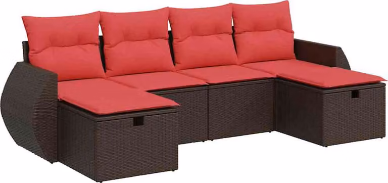 Set Divano da Giardino 6 pz con Cuscini Marrone in Polyrattan