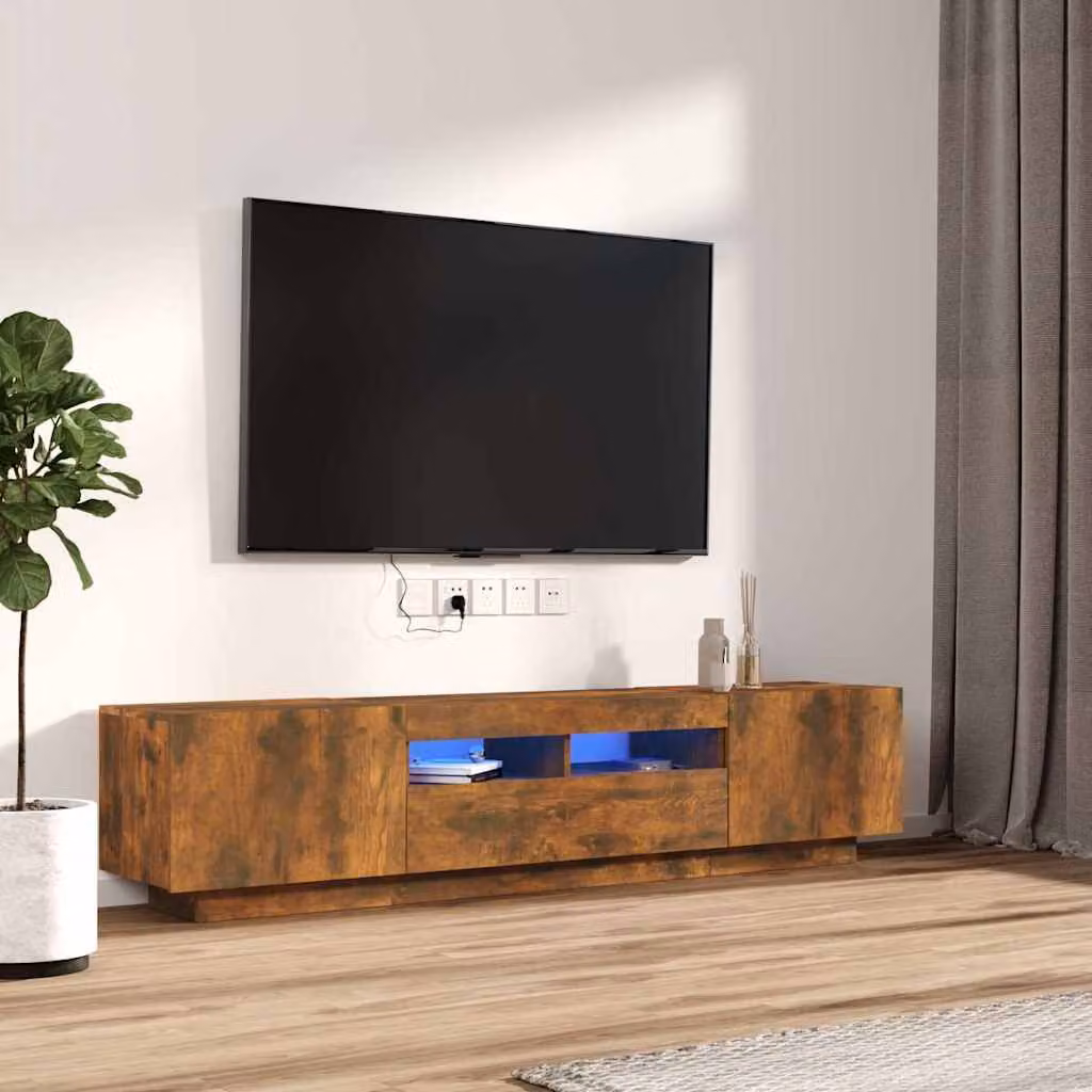 Set di mobili TV moderno vidaXL in legno multistrato color rovere fumo con luci LED integrate per il tuo soggiorno