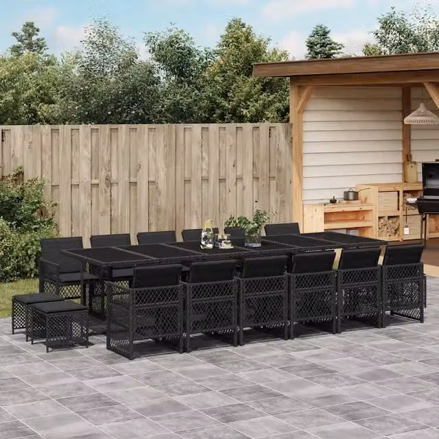 Set da pranzo da giardino vidaXL in polyrattan nero con 17 pezzi e cuscini