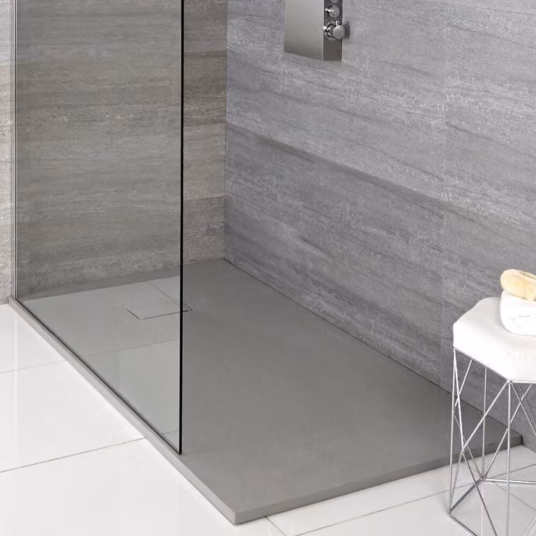 Piatto Doccia Effetto Ardesia Grigio Chiaro - 1000mm x 800mm - senza Kit di Rialzo - Rockwell