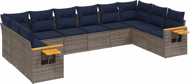Set Divani da Giardino 10 pz con Cuscini Grigio in Polyrattan