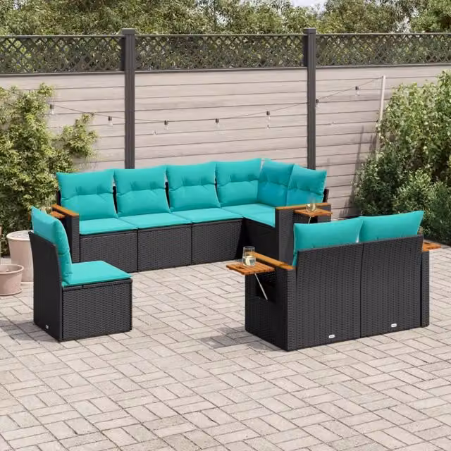 Set Divani da Giardino 8 pz con Cuscini Nero in Polyrattan 3227002