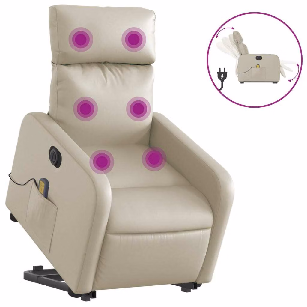 Poltrona Alzapersona Elettrica Reclinabile Crema in Pelle finta