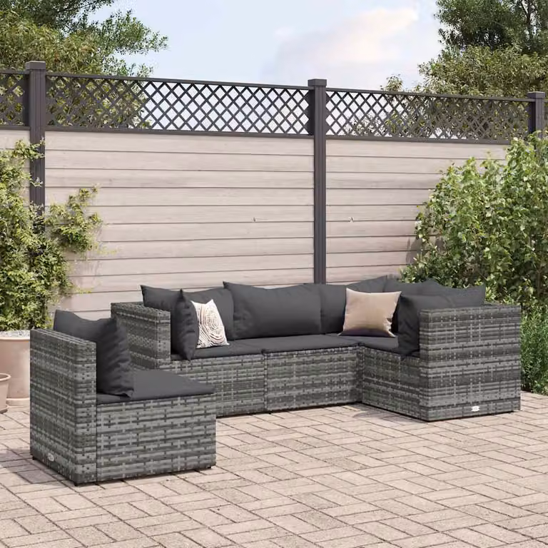 vidaXL Set Divani da Giardino 5 pz a Forma a L con Cuscini in Polyrattan e Acciaio Antracite