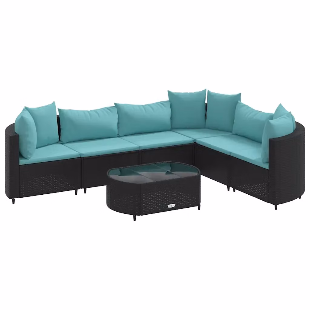 Set Divano da Giardino a L con Tavolino vidaXL, 7 Pezzi in Polyrattan con Cuscini, Colore Blu Turchese – 2