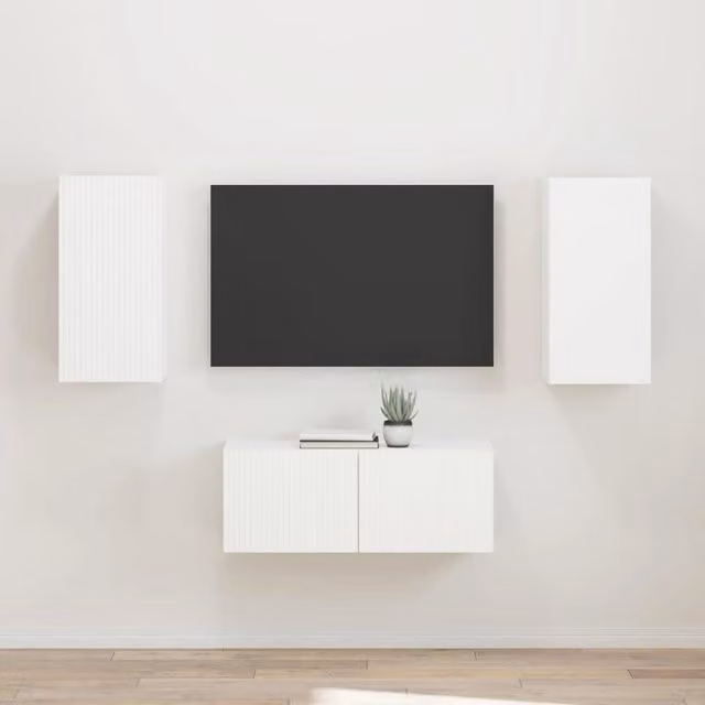 Set di 2 mobili TV moderni vidaXL in MDF bianco opaco da appendere alla parete