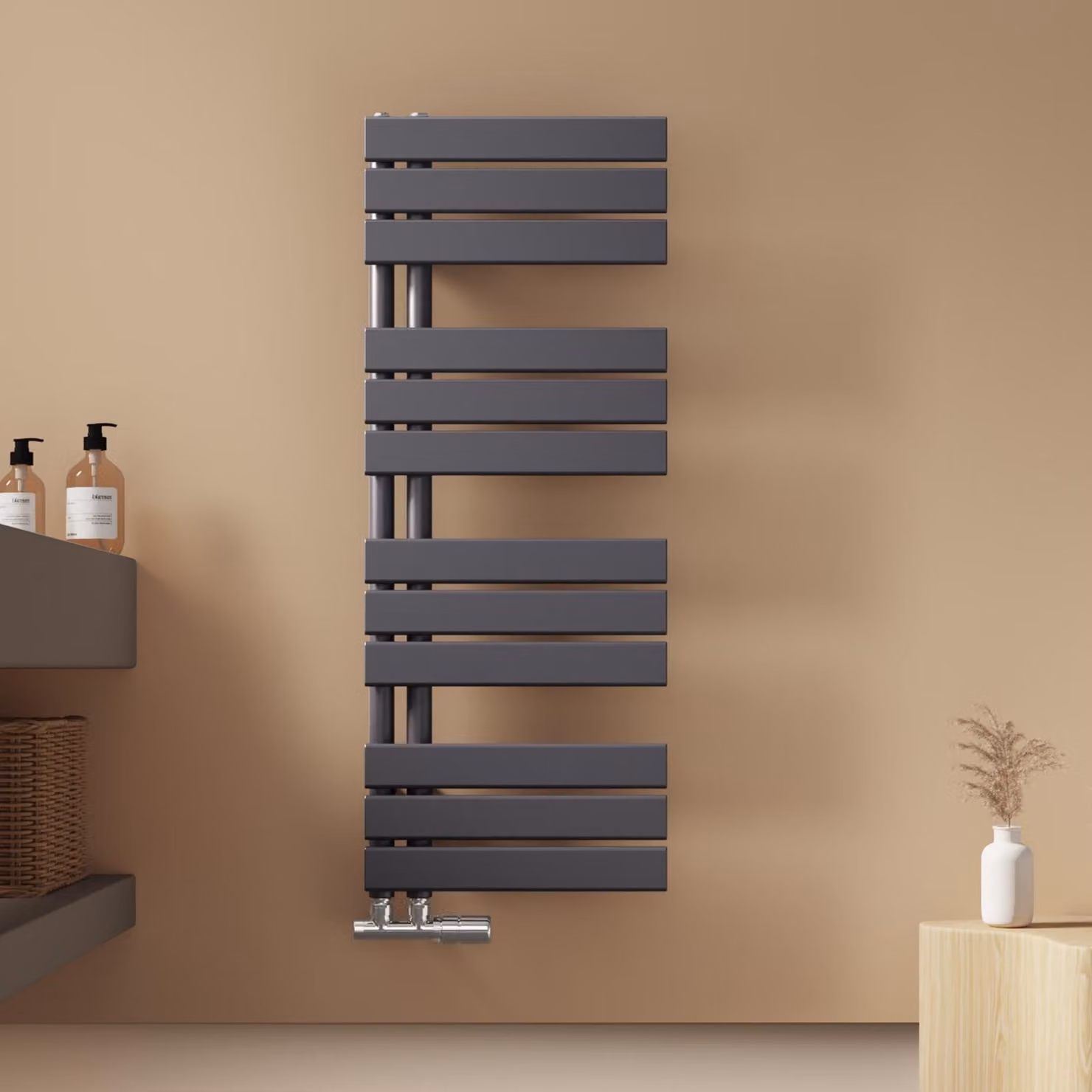 Asciugasalviette EMKE Radiatore da bagno Radiatore a pannello Attacco laterale Acqua calda a parete 1041 x 400 mm Antracite senza elemento riscaldante