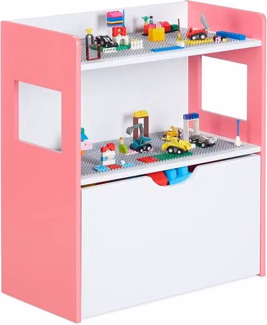 Cassettiere per bambini con piatti da costruzione, cassettiera con ruote, Dimensioni: 60 x 52 x 26,5 cm, cassettiera per bambini, MDF, colore vivace