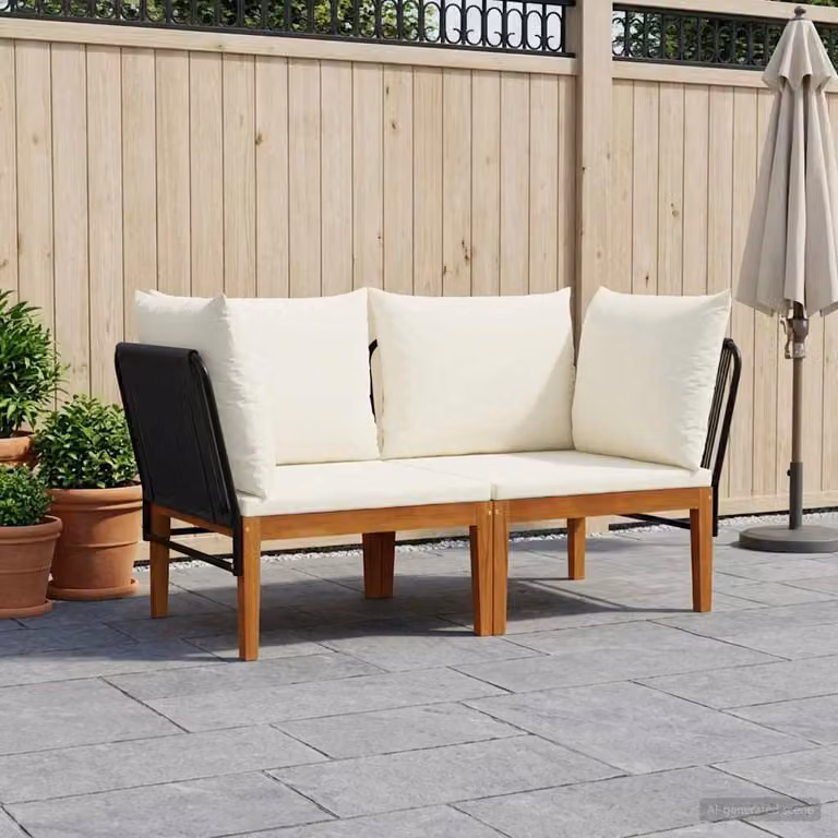 Set di 2 divani angolari da esterno vidaXL in legno di acacia e corda con cuscini beige per giardino e terrazzo