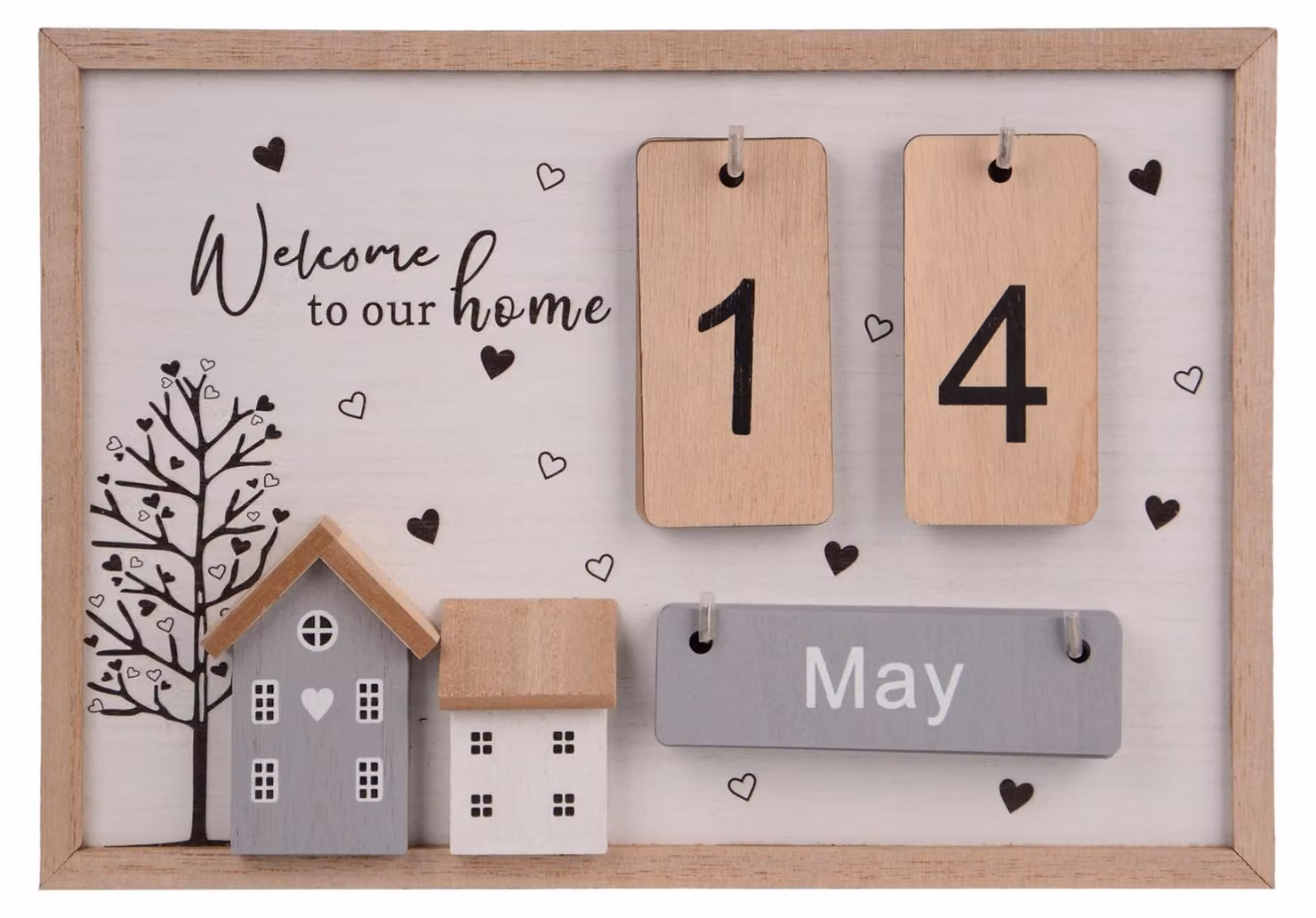 Calendario in legno con motivi a cuore – Sostenibile e rustico
