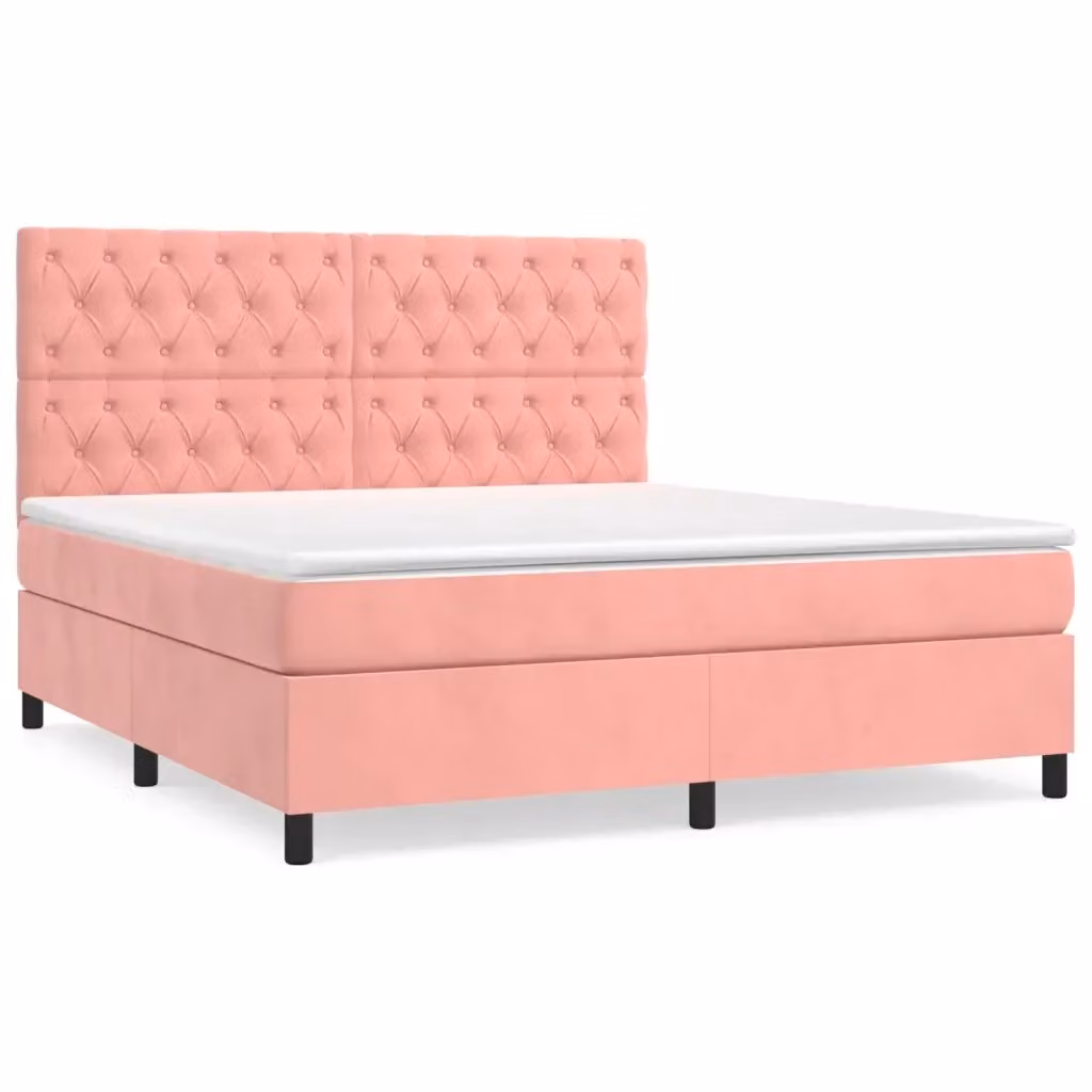 Letto con Giroletto a Molle e Materasso Ibrido vidaXL in Velluto Rosa e Bianco L/P: 160 x 200 cm – 2