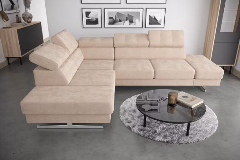 Luxus Möbel Ecksofa L-Form Couch Design Polsterung Textil Sofas Holz Garnitur