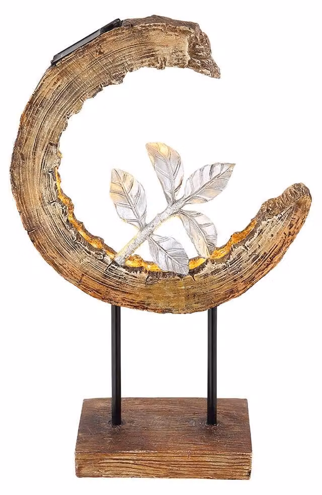 Luce solare a LED, aspetto legno, design a mezzaluna, H 52 cm