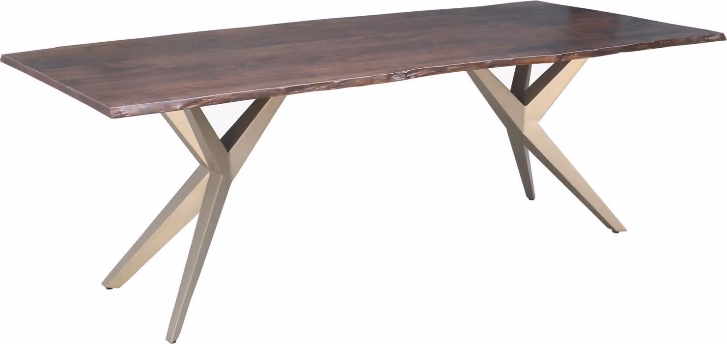 MASSIVMOEBEL24 | FREEFORM 4 Tavolo da pranzo in legno di acacia - laccato marrone /gambe in ferro - argento mat 220x100x76