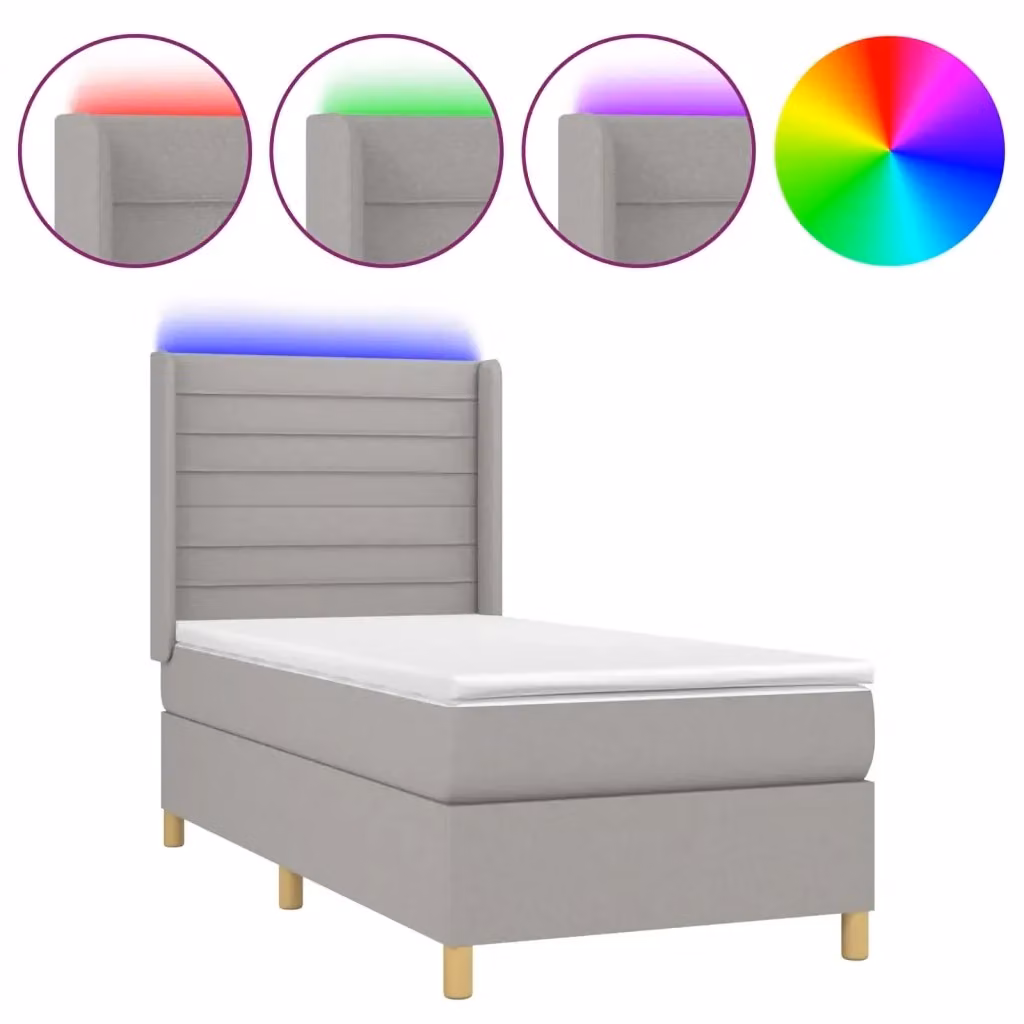 Letto a molle con illuminazione LED e porta USB vidaXL in tessuto grigio, L/P/H: 80 x 200 x 31 cm – 2