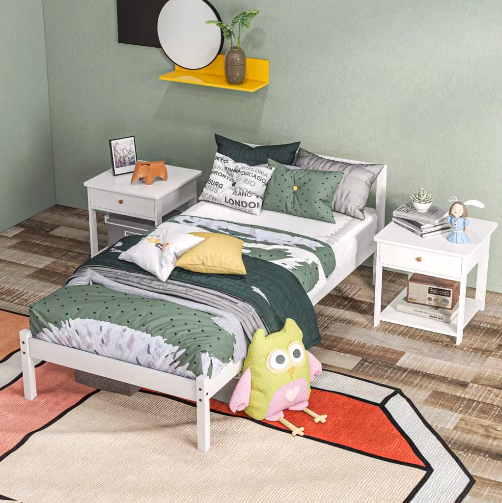 Letto singolo MODFU in legno di pino laccato bianco con cassetti, L/P/H: 208 x 96 x 70 cm – 2