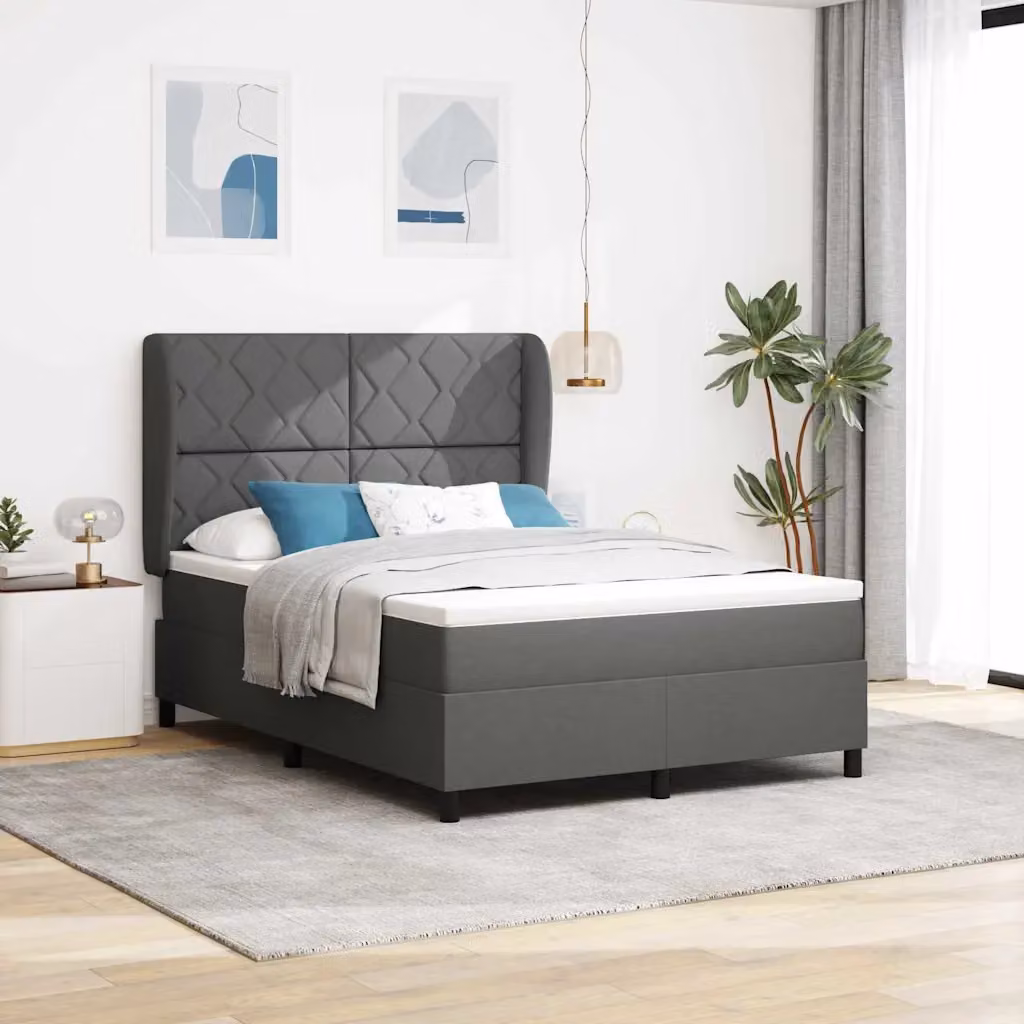 Letto a molle con testiera vidaXL in tessuto grigio, L/P/H: 140 x 190 cm