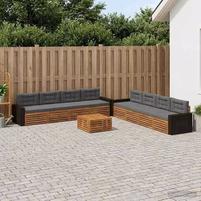 Set di divani da esterno 9 pezzi vidaXL in legno di acacia con tavolino da caffè, colore beige e antracite