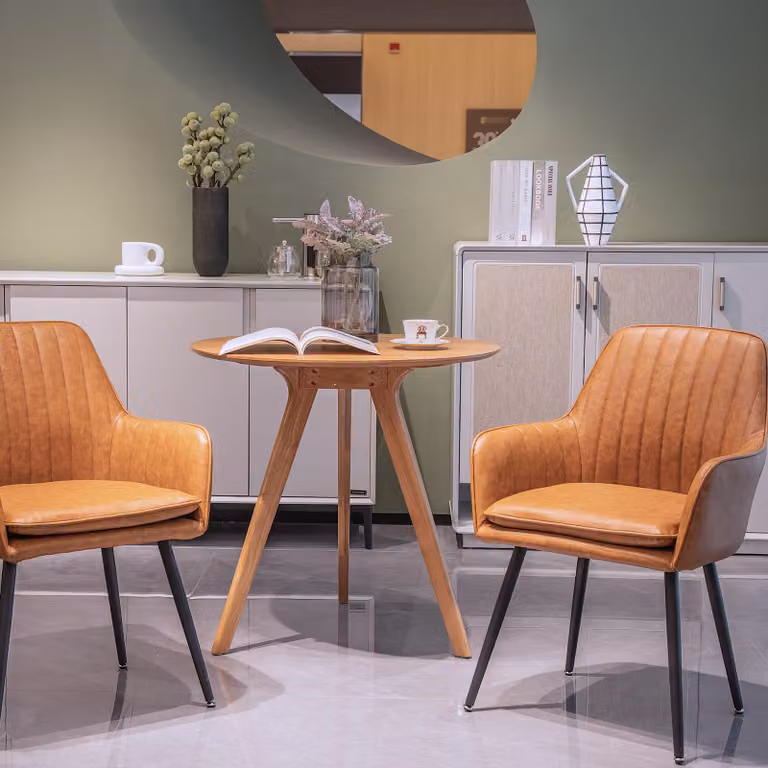 MODFU, set di 2 sedie da pranzo, sedia imbottita con braccioli e gambe in metallo verniciato a polvere di colore nero, poltrona imbottita, sedia da pranzo, sedia da ufficio adatta per soggiorno e cucina, colore marrone