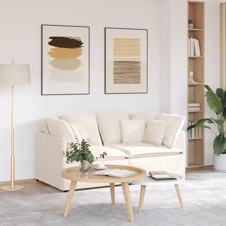 vidaXL Divano Modulare Moderno in Tessuto Bouclé Beige e Bianco con Cuscini e Struttura in Metallo e Legno