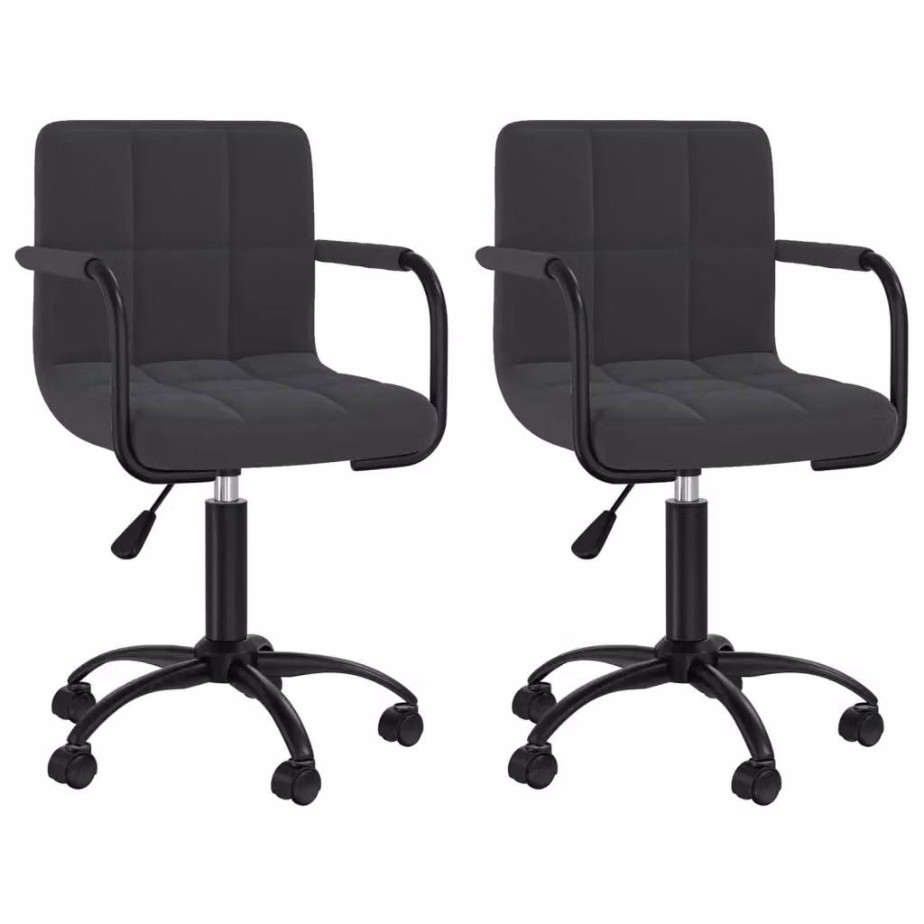 Set di 2 sedie da pranzo girevoli vidaXL in velluto nero con braccioli e ruote – 2