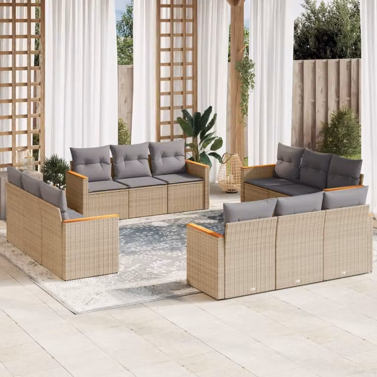 vidaXL Set Divano da Giardino a Forma di U con Cuscini Beige e Grigio in Polyrattan e Acciaio