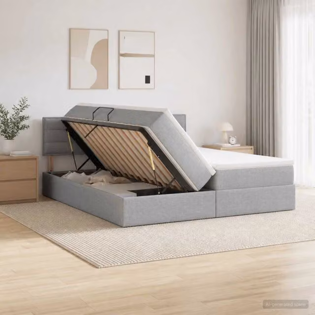 Letto con Contenitore Moderno vidaXL in Pelle Sintetica e Velluto Grigio e Bianco L/P/H: 200 x 200 x 88 cm