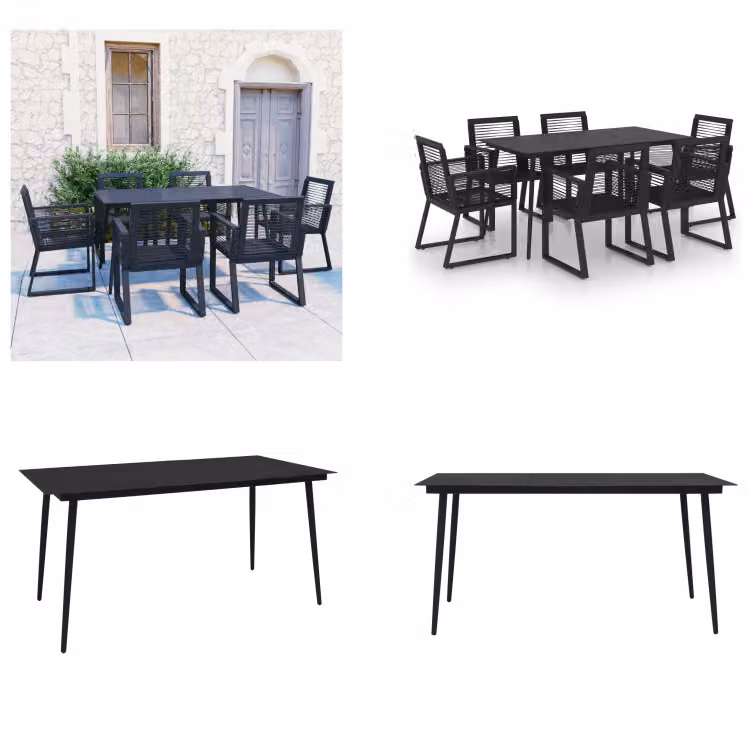 vidaXL set da pranzo da giardino 7 pezzi PVC rattan nero - Set da pranzo da giardino - Set da pranzo da giardino - Set da pranzo - Set da pranzo