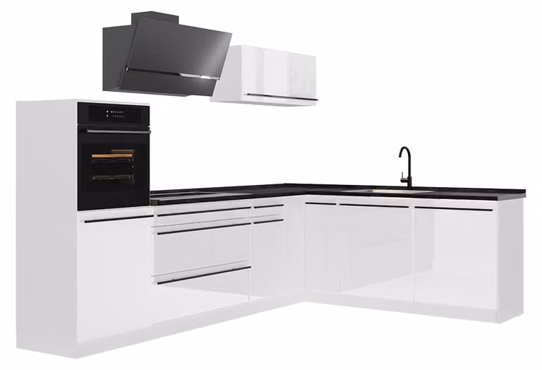 Cucina angolare completa Vicco R-Line Bianco lucido/Bianco 287 x cm piano di lavoro Antracite, Model 66773