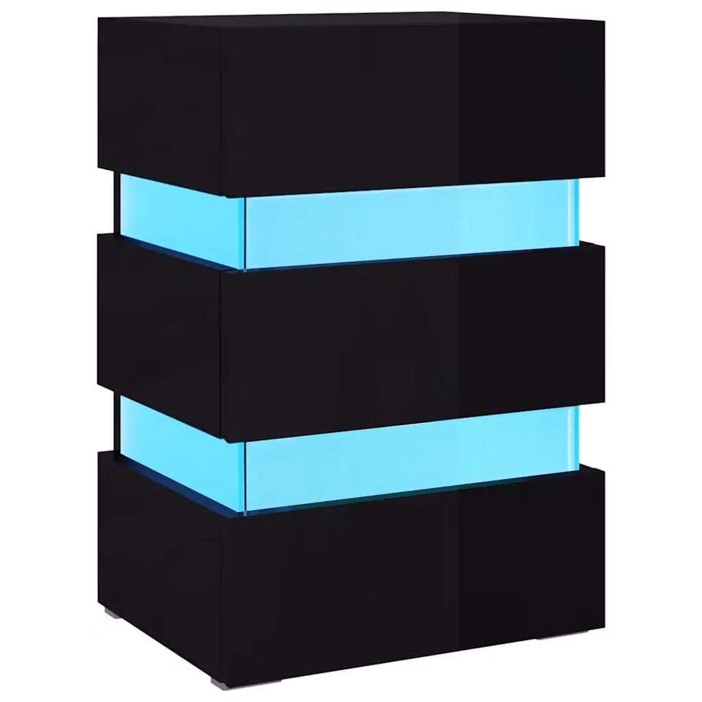 Comodino Design Mania Nero Lucido con Illuminazione LED Integrata in Legno, da Appendere alla Parete, L: 45 cm, P: 35 cm, H: 67 cm – 2