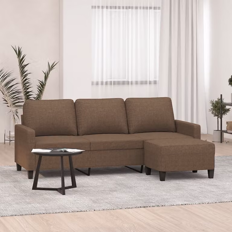 Maison Exclusive - Divano a tre posti con poggiapiedi, marrone, 180 cm, in tessuto