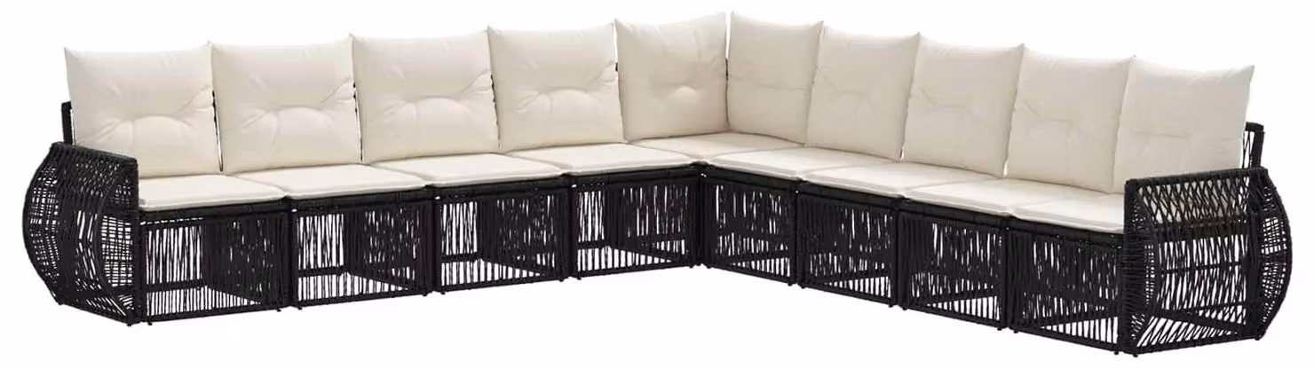 Set da giardino composto da 9 pezzi, in rattan sintetico nero e crema