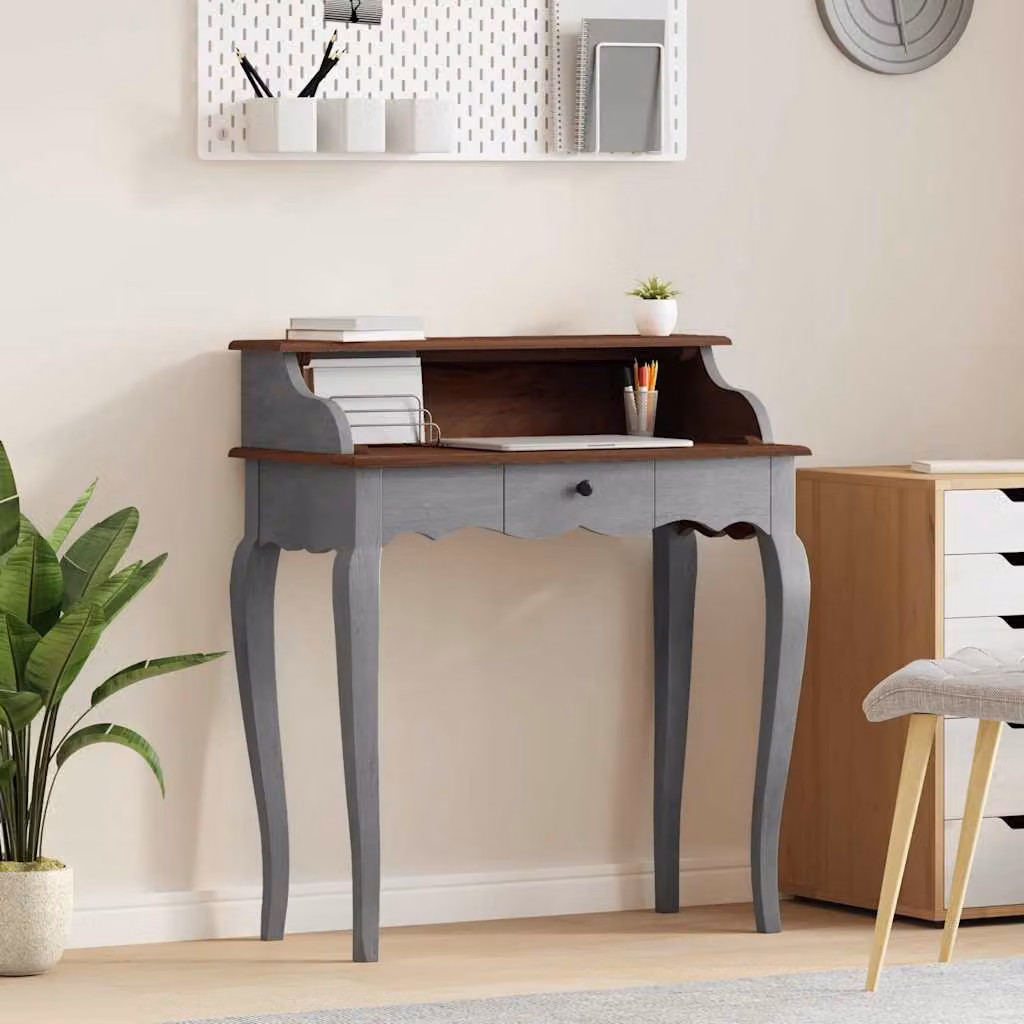 Scrivania in legno massello vidaXL per adulti, finitura antica, L: 80 cm, P: 40 cm, H: 92 cm