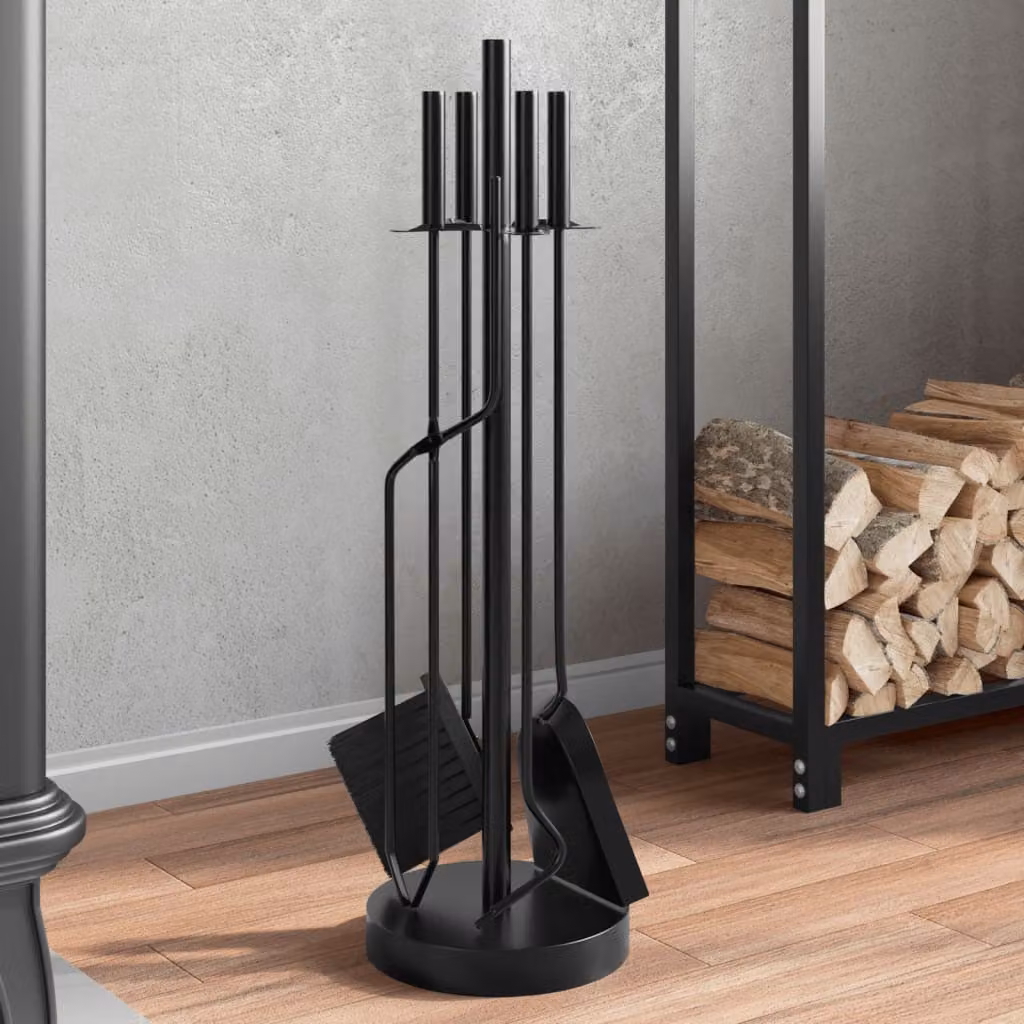 Set di attrezzi per camino vidaXL in acciaio nero, 5 pezzi, H: 66 cm, L: 18 cm