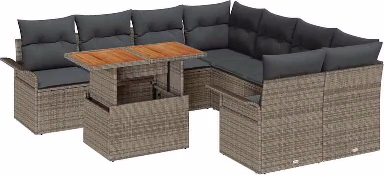 Set Divano da Giardino 9 pcs Grigio Poly Rattan