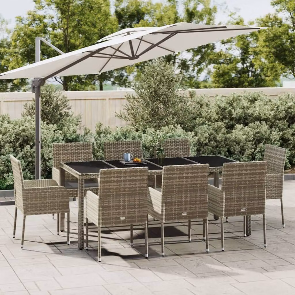 The Living Store Set da pranzo da giardino 9 pezzi con cuscini in poly rattan grigio