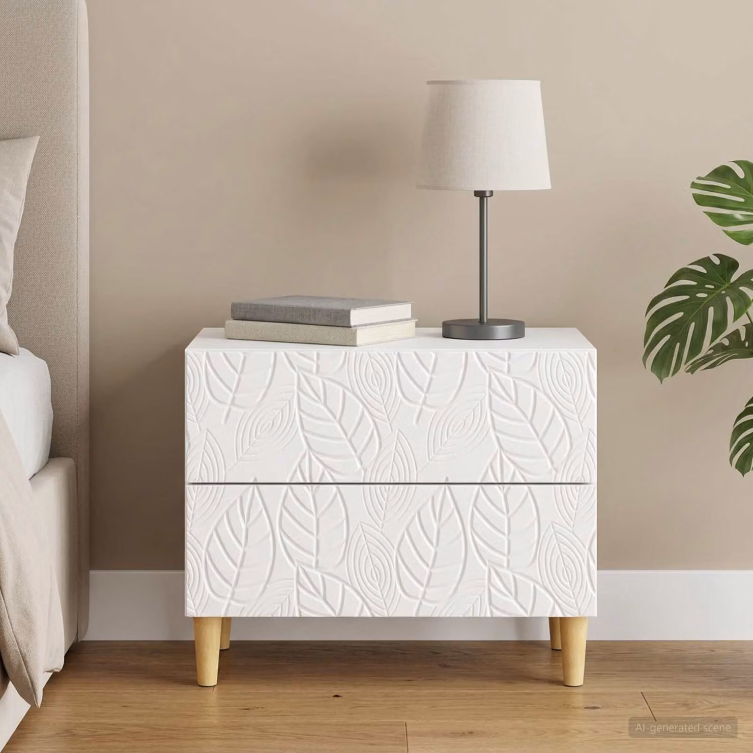 Comodino moderno vidaXL in legno ingegnerizzato bianco lucido L: 62 cm, P: 34,5 cm, H: 48 cm