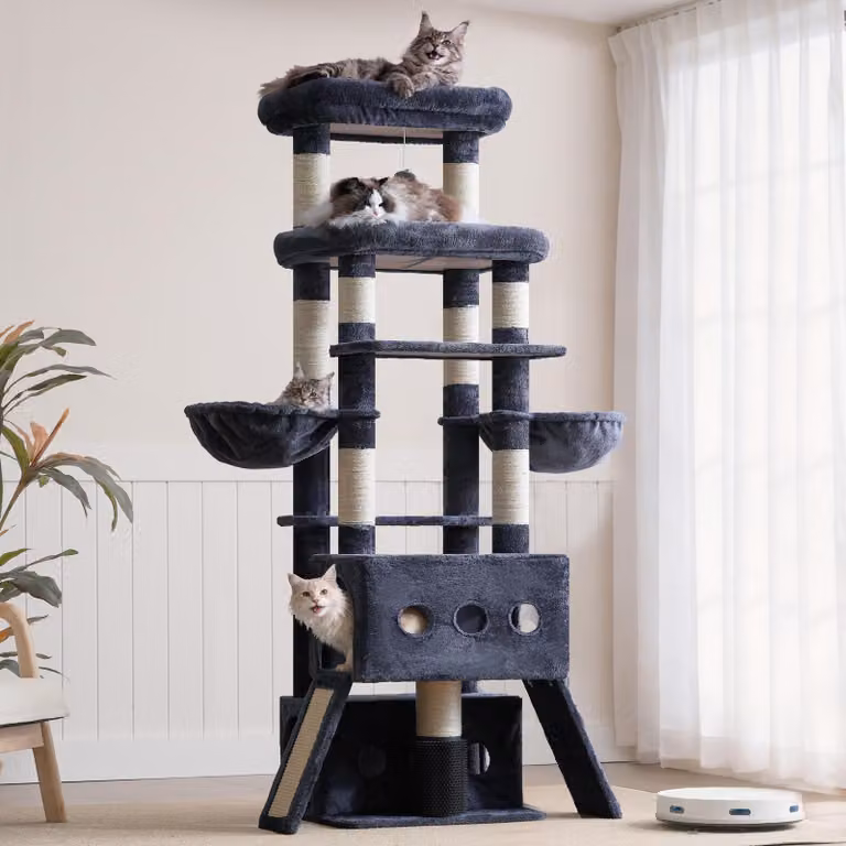 Albero per graffiare di grandi dimensioni per gatti, con diverse piattaforme e aree relax